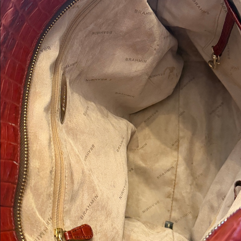 Brahmin Tote Bag Croc Embossed Leather Satchel Brown Designer Large Purse - Picture 4 of 8